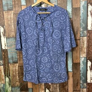 Medium Blue Cotton Lace Up Top Shirt